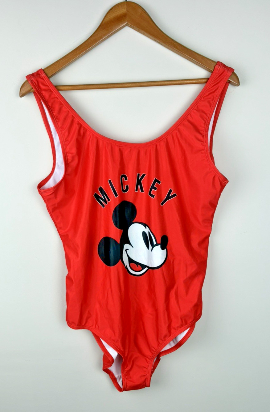 Disney Mickey Mouse Red One Piece Swimsuit Women’s L NWT Retro Graphic Vacation